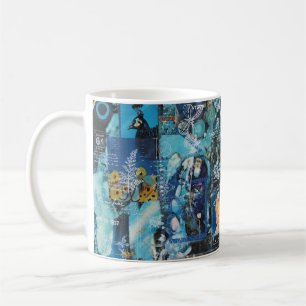 Blue on Blue Indigo Butterfly Collage Mug