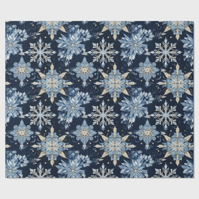 Blue on Blue Jewelled Snowflakes  Wrapping Paper (Seam)
