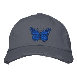 Blue on Blue Monarch Butterfly Embroidered Hat