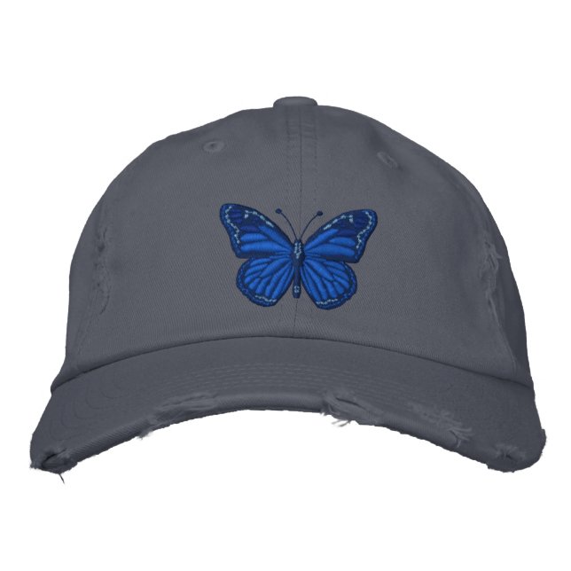 Blue on Blue Monarch Butterfly Embroidered Hat (Front)