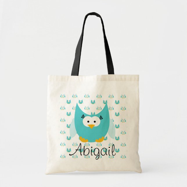 Blue on Blue Owl Personalised Tote Bag (Front)