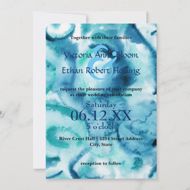 Blue on Blue Watercolor - Wedding Invitation (Front)