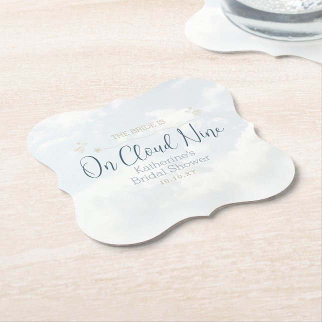 Blue On Cloud Nine Elegant Bridal Shower Party Paper Coaster (Angled)