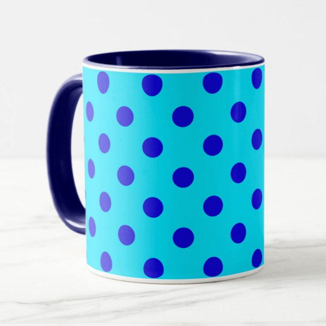 Blue On Cyan Polka Dots Pattern Design Mug (Creator Uploaded)