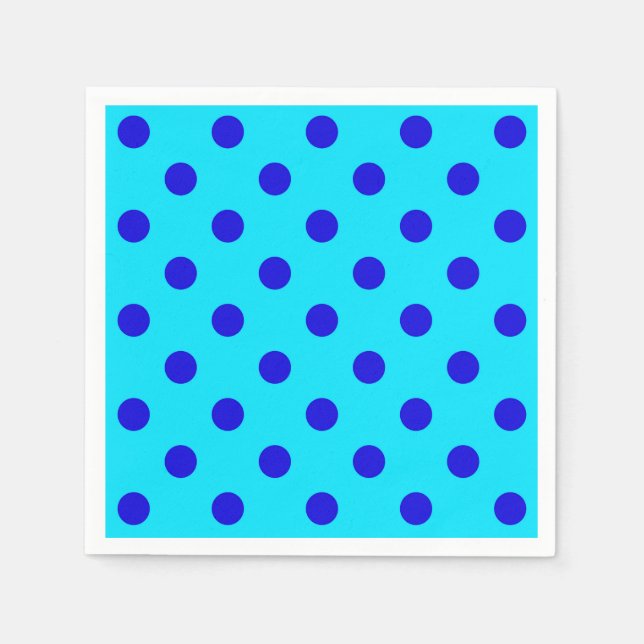 Blue On Cyan Polka Dots Pattern Design Napkin (Front)