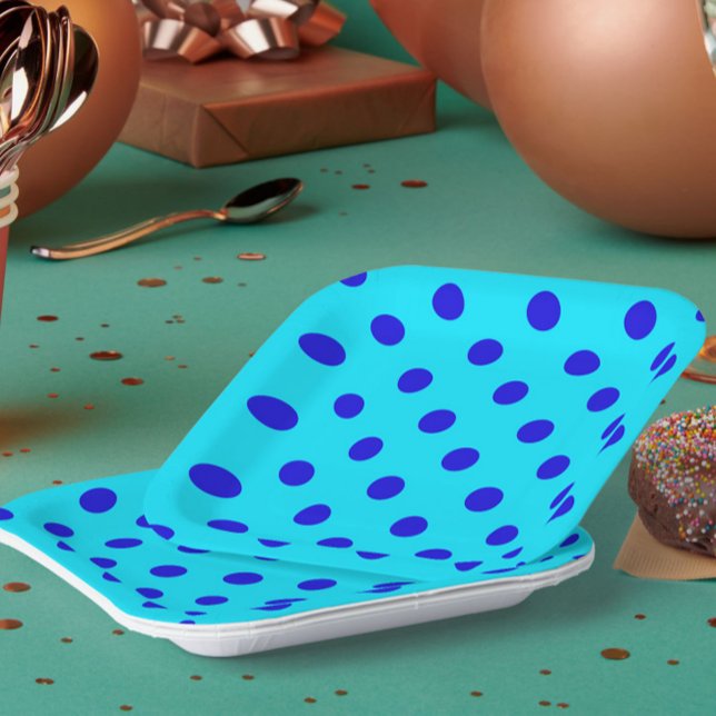 Blue On Cyan Polka Dots Pattern Design Paper Plate (Creator Uploaded)