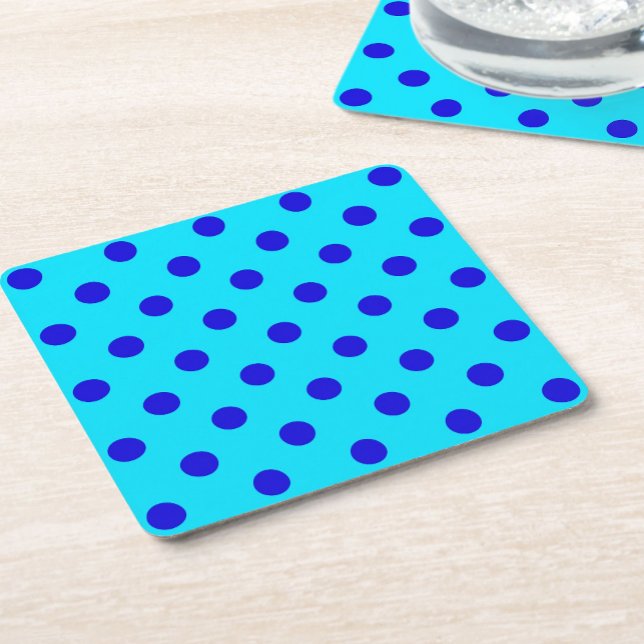 Blue On Cyan Polka Dots Pattern Design Square Paper Coaster (Creator Uploaded)