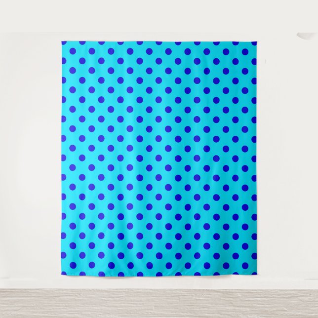 Blue On Cyan Polka Dots Pattern Design Tapestry (Front)