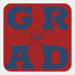 Blue on Dark Red Graduation Square Sticker