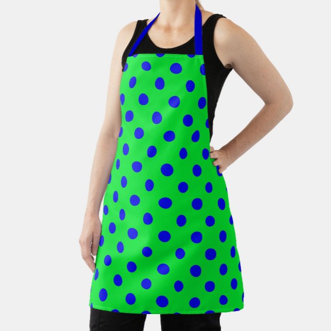 Blue On Green Polka Dots Pattern Design  Apron (Creator Uploaded)