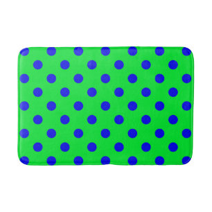 Blue On Green Polka Dots Pattern Design  Bath Mat