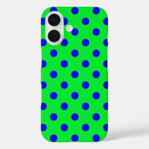 Blue On Green Polka Dots Pattern Design iPhone 16 Case