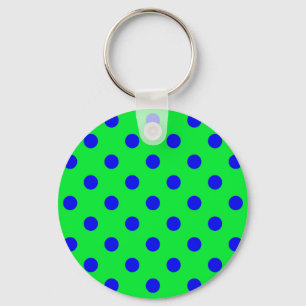Blue On Green Polka Dots Pattern Design  Key Ring