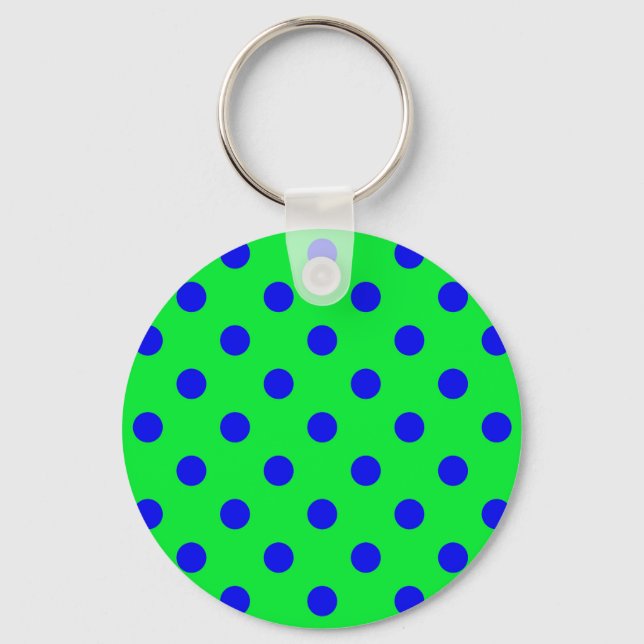 Blue On Green Polka Dots Pattern Design  Key Ring (Front)