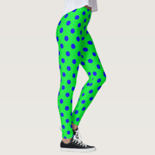 Blue On Green Polka Dots Pattern Design  Leggings