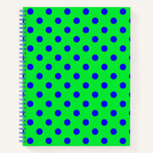 Blue On Green Polka Dots Pattern Design Notebook