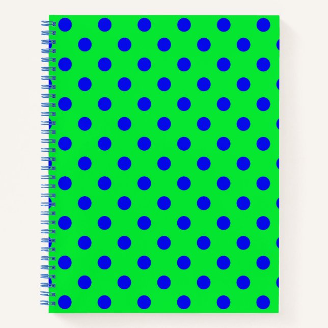 Blue On Green Polka Dots Pattern Design  Notebook (Front)
