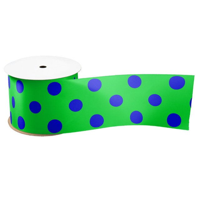 Blue On Green Polka Dots Pattern Design  Satin Ribbon (Creator Uploaded)