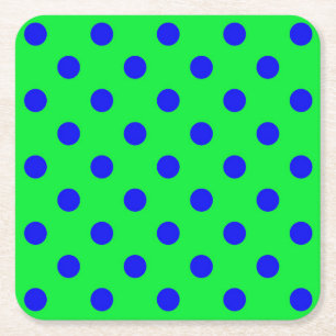 Blue On Green Polka Dots Pattern Design Square Paper Coaster