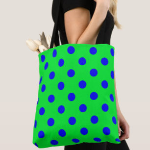 Blue On Green Polka Dots Pattern Design  Tote Bag