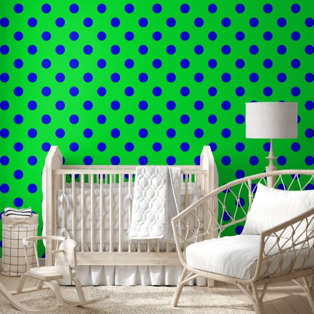 Blue On Green Polka Dots Pattern Design  Wallpaper (Creator Uploaded)