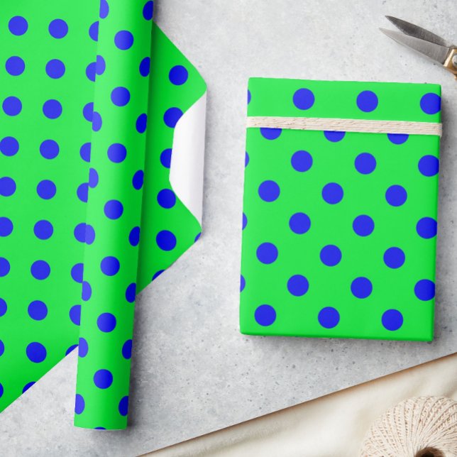 Blue On Green Polka Dots Pattern Design  Wrapping Paper (Creator Uploaded)