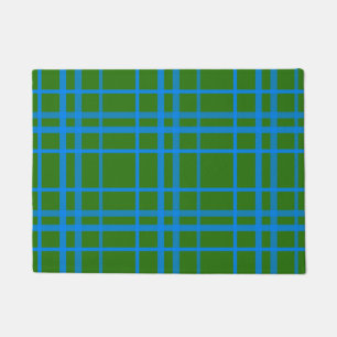 Blue On Green Tartan Plaid Pattern Design  Doormat