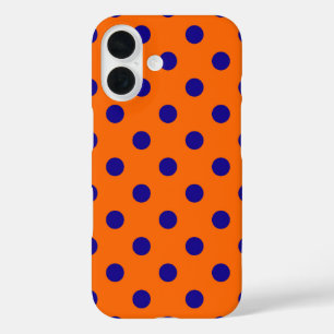 Blue On Orange Polka Dots Pattern Design iPhone 16 Case