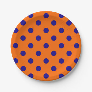 Blue On Orange Polka Dots Pattern Design  Paper Plate