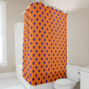 Blue On Orange Polka Dots Pattern Design Shower Curtain