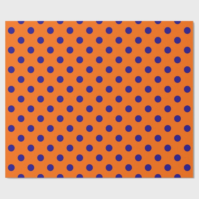 Blue On Orange Polka Dots Pattern Design  Wrapping Paper (Flat)