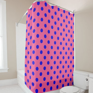 Blue On Pink Polka Dots Pattern Design Shower Curtain