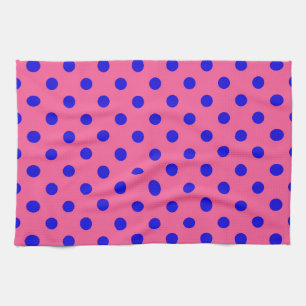 Blue On Pink Polka Dots Pattern Design Tea Towel