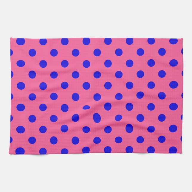 Blue On Pink Polka Dots Pattern Design Tea Towel (Horizontal)