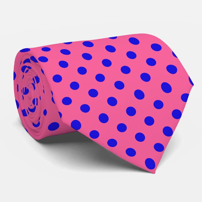 Blue On Pink Polka Dots Pattern Design Tie (Creator Uploaded)