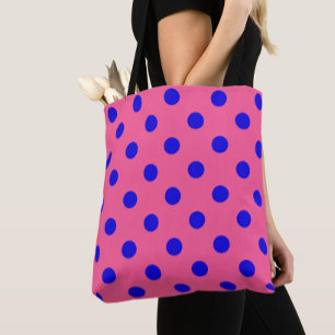 Blue On Pink Polka Dots Pattern Design Tote Bag