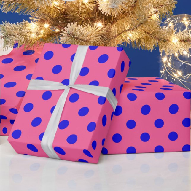 Blue On Pink Polka Dots Pattern Design Wrapping Paper (Creator Uploaded)
