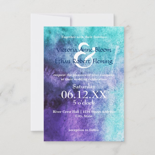 Blue on Purple Watercolor - 3x5 Wedding Invitation (Front)