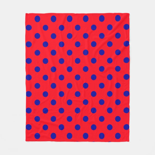Blue On Red Polka Dots Pattern Design  Fleece Blanket (Front)