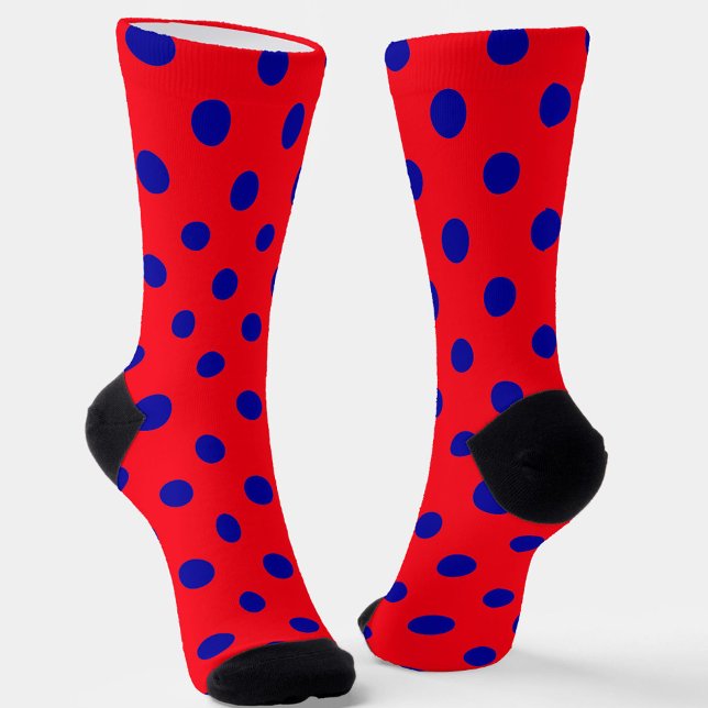 Blue On Red Polka Dots Pattern Design  Socks (Creator Uploaded)