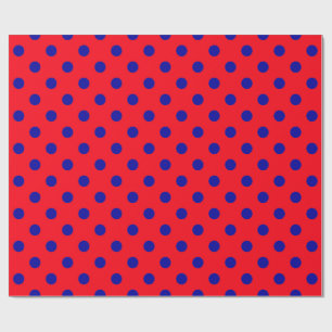 Blue On Red Polka Dots Pattern Design Wrapping Paper