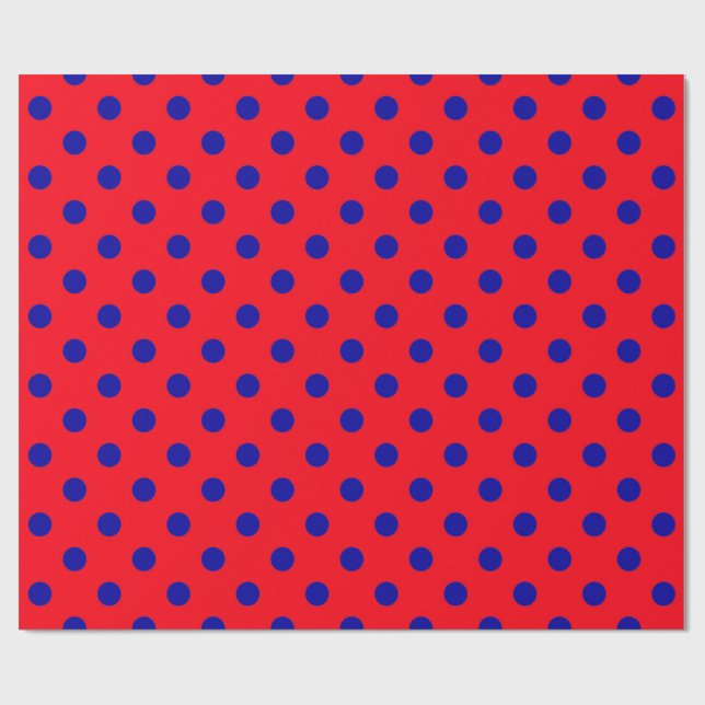 Blue On Red Polka Dots Pattern Design  Wrapping Paper (Flat)