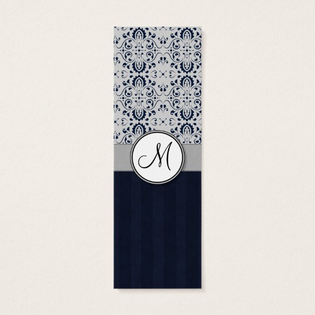 Blue on Silver Damask w Navy Stripes and Monogram (Back)