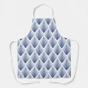 Blue on White Art Deco Fan Flowers Pattern  Apron