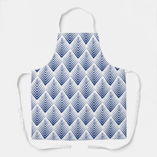 Blue on White Art Deco Fan Flowers Pattern Apron