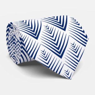 Blue on White Art Deco Fan Flowers Pattern  Tie