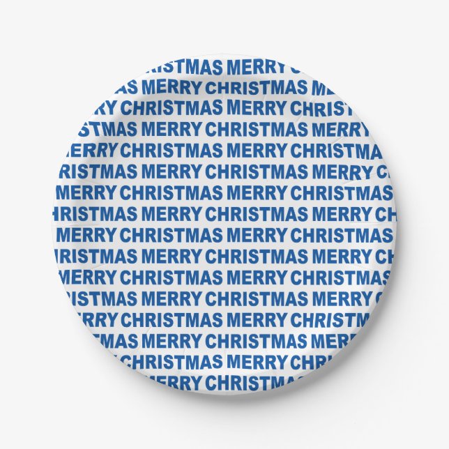 Blue on White Christmas Typography Paper Plates (Front)