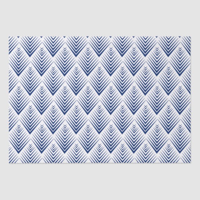Blue on White Fan Flowers Art Deco Pattern Tissue Paper (Front)