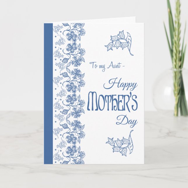 Blue on White Floral Mother's Day Card for Aunt (Front)