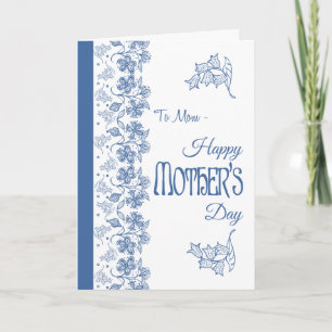 Blue on White Floral Mother's Day Card for Mum
